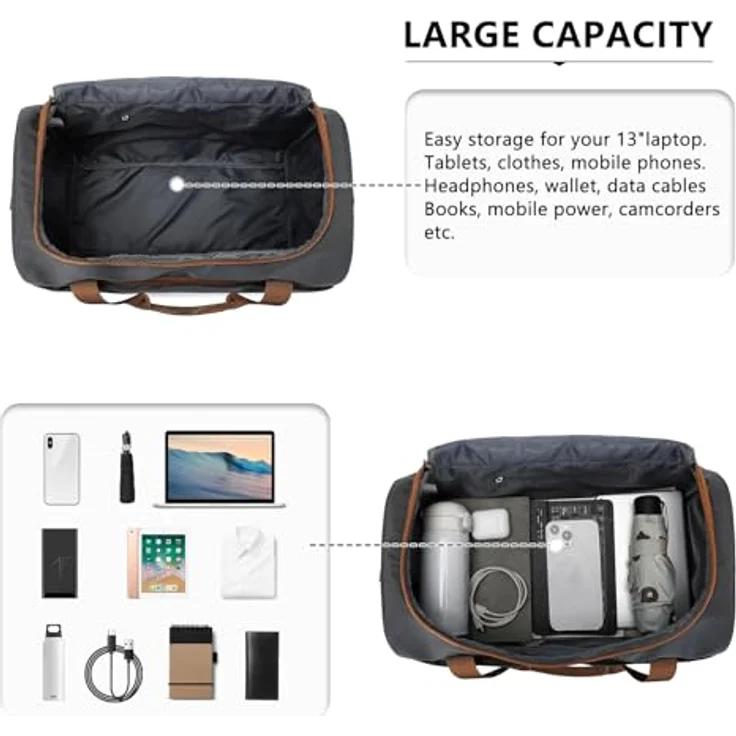 KONO Ryanair Handgepäck Tasche 40x30x20 cm, Reisetasche aus strapazierfähigem Oxford-Gewebe, Grau/Braun mit Schultergurt und multifunktionaler Aufteilung – Bild 4