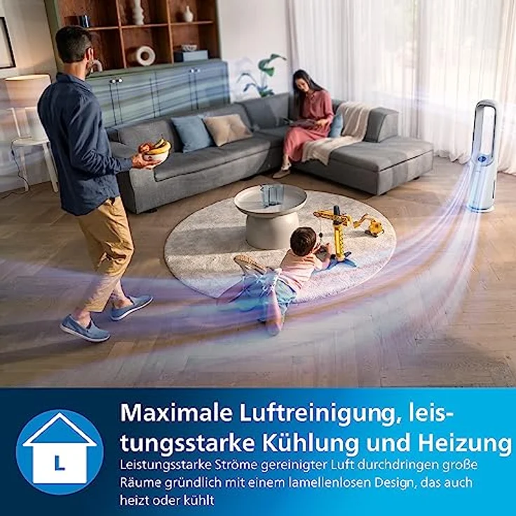 Philips 2-in-1-Luftreiniger und Ventilator. HEPA-Filter. Entfernt Gerüche und 99,97 % der Partikel. Luftqualitätsanzeige, App & Alexa-Steuerung. Air Performer (AMF765/10) – Bild 3