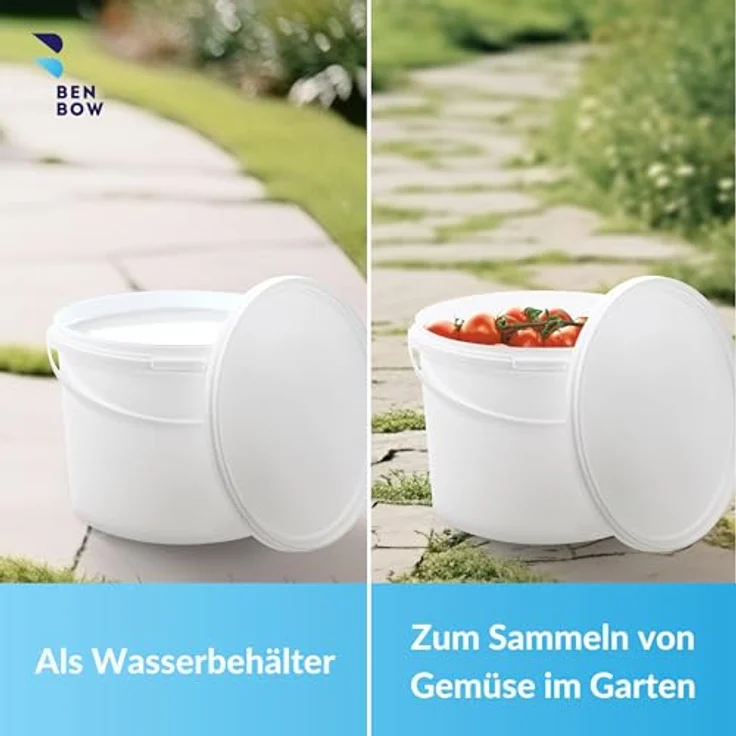 BenBow Eimer mit Deckel 10l, lebensmittelecht, luftdicht, stabil, auslaufsicher, geruchsneutral, weiß – Bild 4