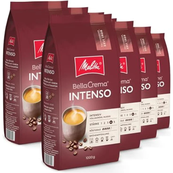 Melitta Ganze Kaffeebohnen, 100% Arabica, Intensives Aroma, kräftiger Röstgrad, Stärke 4, BellaCrema Intenso, 8er Pack (8 x 1 kg) – Bild 2