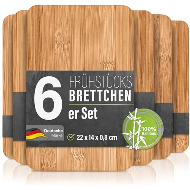 6er-Set Frühstücksbrettchen aus Bambus, 22 x 14 x 0,8 cm – Bild 2