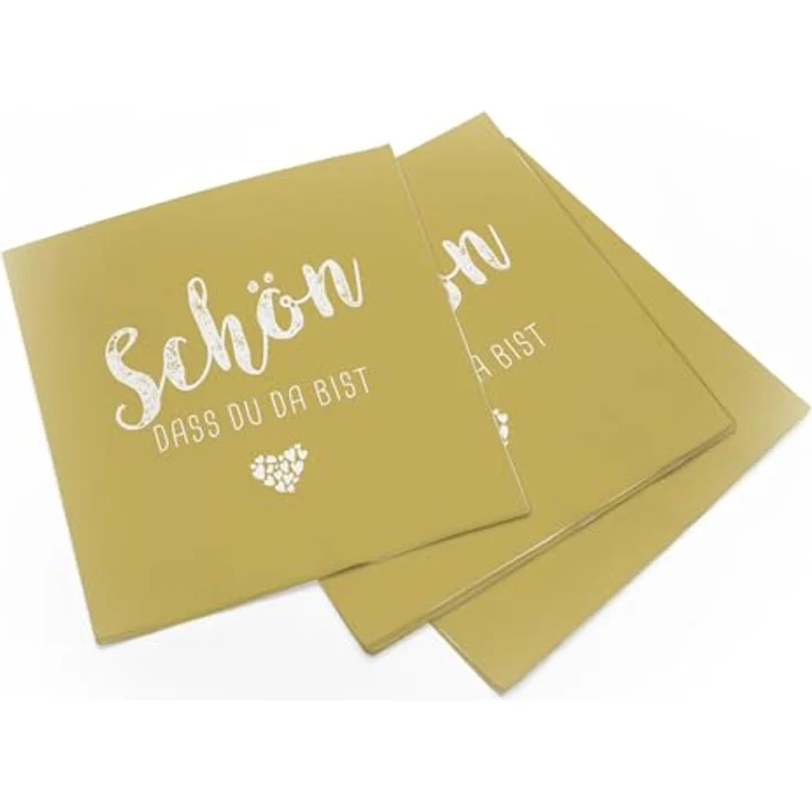 itenga Servietten Schön dass du da bist, 3-lagig, 30 x 30 cm, 40 Stück, currygelb für Kommunion, Konfirmation, Hochzeit und Taufe – Bild 3