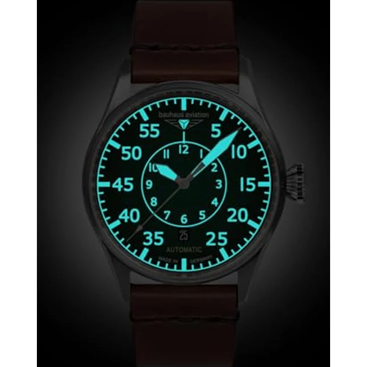 Bauhaus Herrenuhr Aviation CT-BHA Automatik Braun/Grün 2756-4, Lederarmband, grünes Zifferblatt und Edelstahlgehäuse – Bild 4
