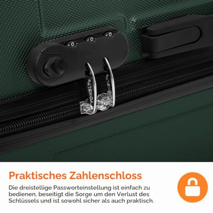 YONSLY Hartschalen Reisekoffer S, Trolley mit 360° Lenkrollen, Zahlenschloss und mehrstufigem Teleskopgriff, Dunkelgrün – Bild 4