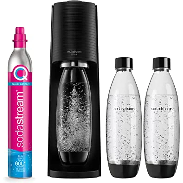 SodaStream Wassersprudler TERRA Promopack mit CO2-Zylinder und spülmaschinenfeste Kunststoff-Flasche, Schwarz, Höhe 44cm – Bild 1