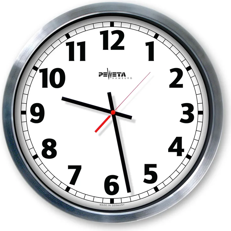Peweta Jumbo-Wanduhr (50 cm), Funkuhr, Aluminium, weiß-rot