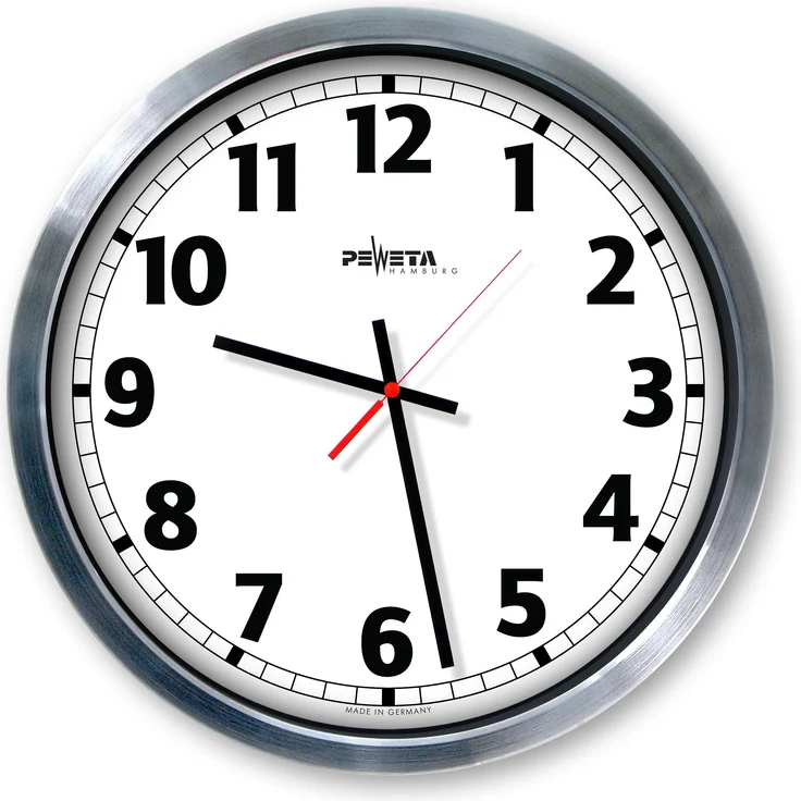 Peweta Jumbo-Wanduhr (50 cm), Funkuhr, Aluminium, weiß-rot