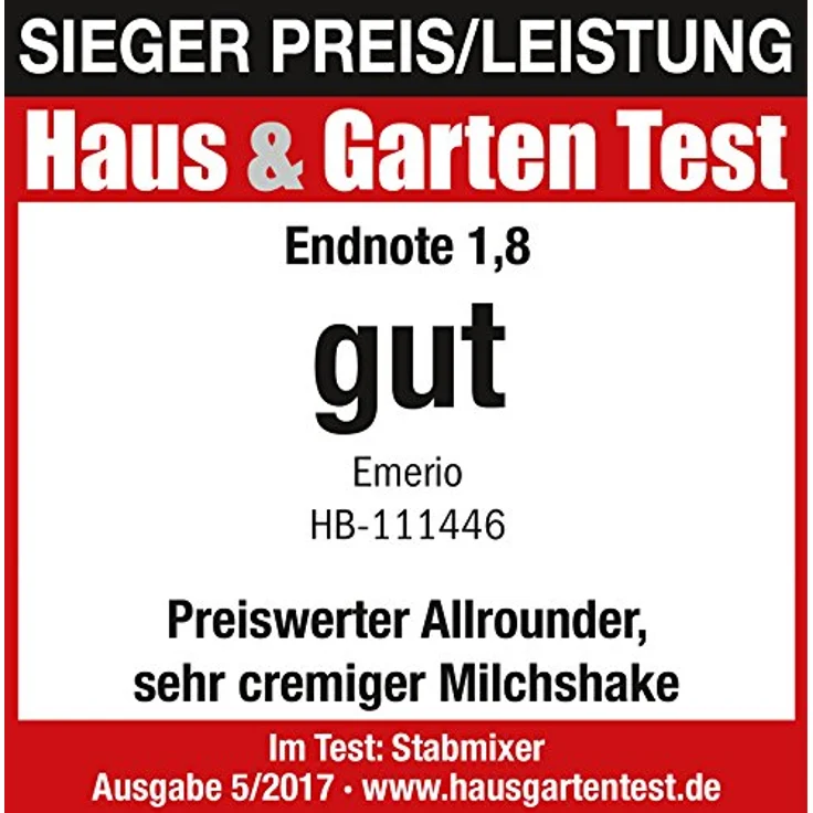 Emerio HB-111446 Stabmixer, TESTSIEGER Preis/Leistung, gummierter Rutschfester Griff, Edelstahl, BPA-frei, Schwarz – Bild 3
