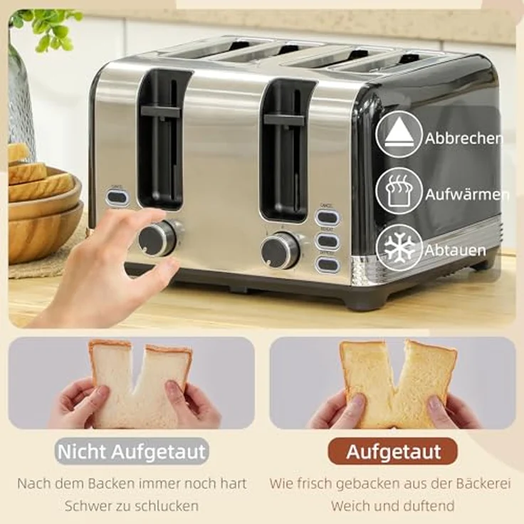 HOMCOM Toaster-Set mit Wasserkocher, 2200 W, 1.7 L, 7 Bräunungsstufen, Strix-Thermostat, Schwarz mit Edelstahlakzenten – Bild 4