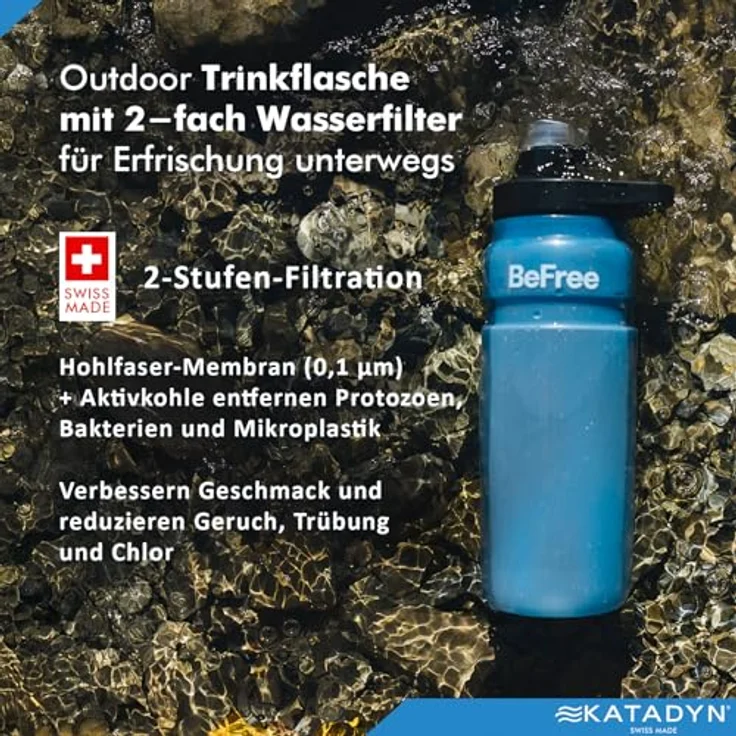 Katadyn BeFree AC Wasserflasche, 0,7L mit 2-Stufen-Filtersystem, Blau – Bild 2