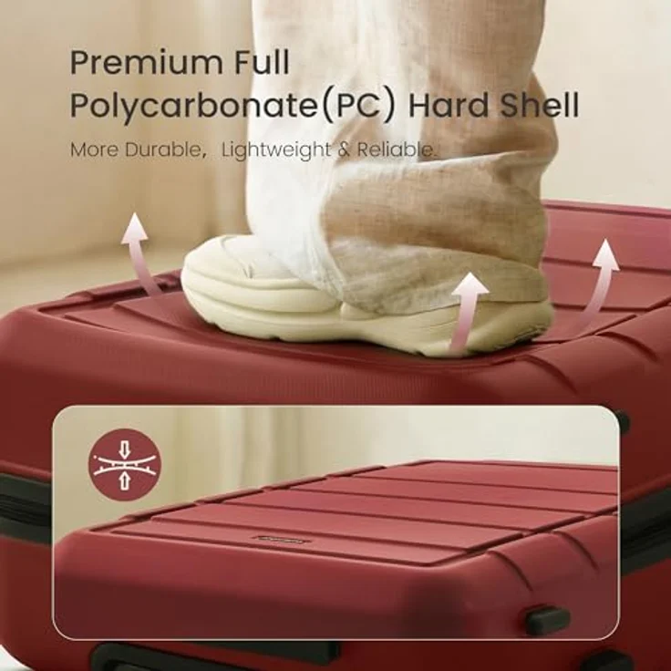 SHOWKOO Kofferset 3 Teilig (M L XL) Hartschale aus ABS+PC, erweiterbar, TSA Schloss, 4 Rollen, rot – Bild 2