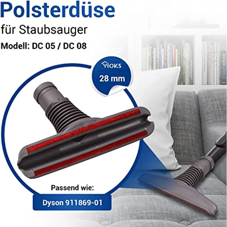 VIOKS Polsterbürste Düse Ø 28 mm Ersatz für Dyson Aufsatz 911869-01 91186901 Tierhaar Bürste Staubsauger Aufsatz für Dyson Staubsauger DC05 DC08, Effektive Tierhaarbürste in Blau – Bild 2