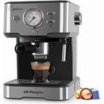 Orbegozo EX 5500 - Kaffeemaschine für Espresso und Cappuccino, 20 bar Druck, Thermometer, herausnehmbarer Behälter von 1,5 Liter, Dampfsprüher, 1100 W, mehrfarbig