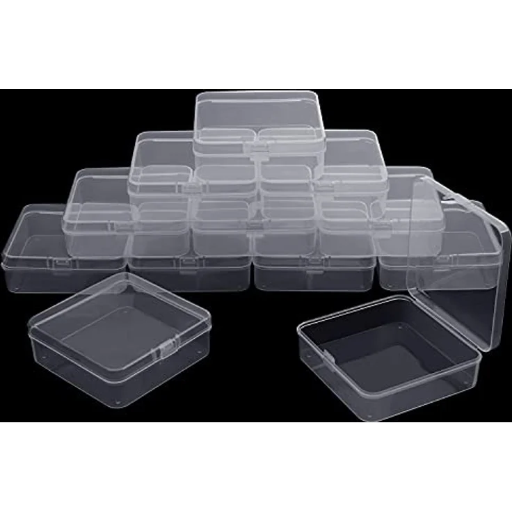 BELLE VOUS Aufbewahrungsboxen Klein Klare Plastikbox mit Schnappdeckel Set (24 Stk) - L9,4 x B9,4 x H2,8 cm - Mini Aufbewahrungsbox für Pillen, Perlen, Schmuck, Bastelartikel & Kleinteile – Bild 4