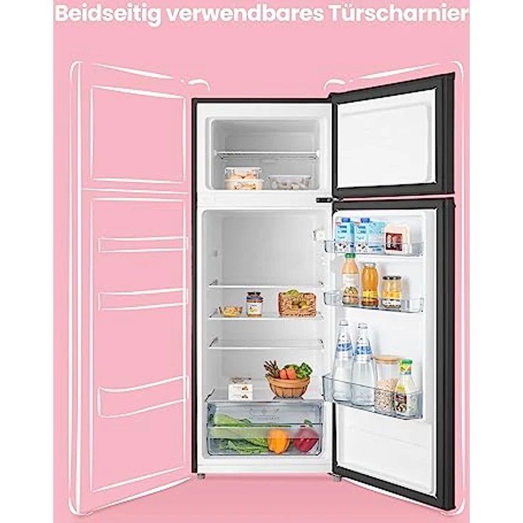 Comfee RCT284DK2A Kühl-/Gefrierkombination/Gefrierteil oben/176 kWh/Jahr/143cm Höhe/LED Licht/Reversibles Türscharnier/Schwarz – Bild 4
