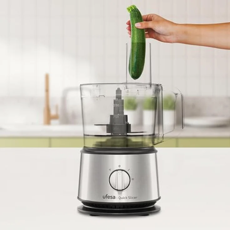 Ufesa Quick Slicer Processor 10-in-1, Multifunktions-Foodprozessor, 1200W, 1,5L, Edelstahlgehäuse, 3 doppelseitige Scheiben, Schneidemesser, Rührlöffel – Bild 2