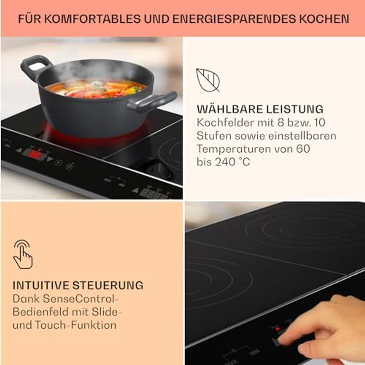 Klarstein Elektro Kochplatte Induktion, Induktionskochfeld mit 2 Platten Mobil, 3500W Induktions-Kochplatte für Camping & Zuhause, 2er Induktionsplatte Tragbar, Moderne Doppel Inductions-Kochplatte – Bild 4