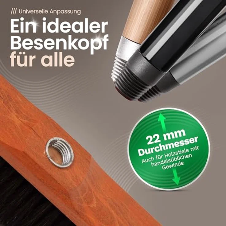 Novaliv Kehrgarnitur 19528-19527-19522, Handfeger und Teleskop-Zimmerbesen mit Rosshaar-Mischung, Maße Handfeger 29x7x8 cm, ausziehbarer Stiel von 74 cm bis 129 cm – Bild 6