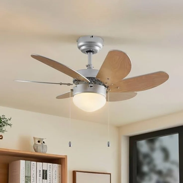 Lindby Deckenventilator Minja, silber mit Licht, leise, 78 cm, Rücklaufbetrieb – Bild 2