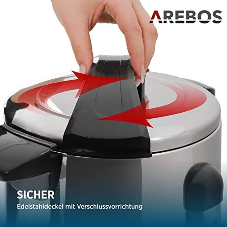 Arebos Glühweinkocher AR-HE-GKE68L, 6,8 L Heißgetränke- und Einkochautomat mit Überhitzungsschutz und Temperaturregelung 30–110 °C, Edelstahl, 950 W – Bild 4