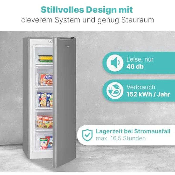 Bomann® GS 7364 inox, Gefrierschrank 143 cm mit 4 Sterne-Gefrierfach, 168L, leise, wechselbarer Türanschlag, max. -18°C – Bild 5