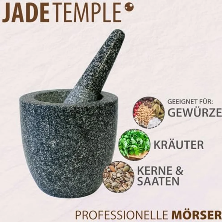 JADE TEMPLE Steinmörser mit Stößel im Set, effektives und einfaches mörsern, aus massivem Granit mit 12 cm Durchmesser und 12 cm Höhe – Bild 5