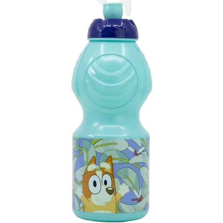 Bluey Trinkflasche 400 ml, Kindertrinkflasche mit ergonomischer Form und Tropfschutz für Schule und Freizeit – Bild 2