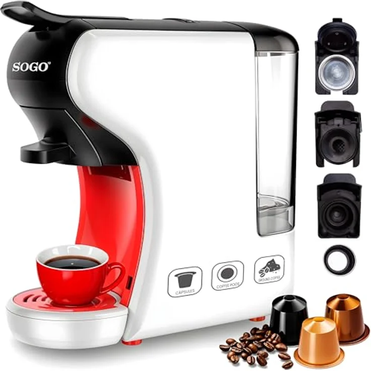 Sogo Human Technology Aromatti Kaffeekapselmaschine, 0,6 l Wassertank, weiß-rot-schwarz – Bild 2