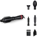 Rowenta x Karl Lagerfeld CF635L Express Style Warmluftbürste | 5-in-1 Stylingbürste | Keratin & Glow-Beschichtung | konstante 60°C | alle Haartypen | umfangreiches Zubehör | Schwarz/Rot