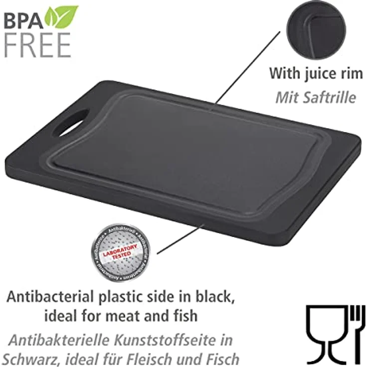 Schneidebrett Kombi Schwarz 33 x 23 cm, mit Griff und Saftrille – Bild 2