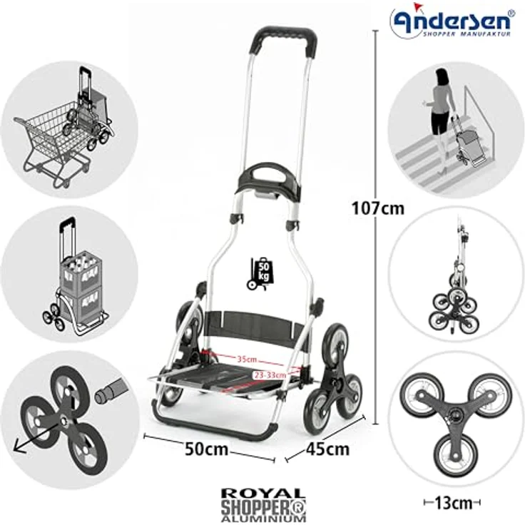 Andersen Einkaufstrolley - Treppenst. Royal Sh. Jella rot 51 L, Aluminium, klappbar, Räder abnehmbar – Bild 2
