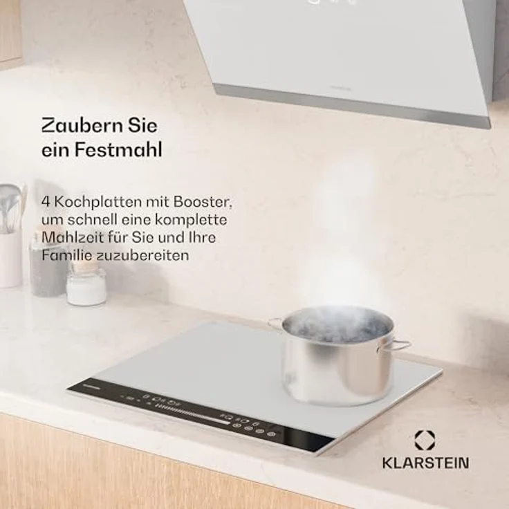 Klarstein Induktions-Kochfeld DualTone CP8-KL-DT-60-Hy-Wh, 4 Zone Flex Touch Timer LED, weiß – Bild 2