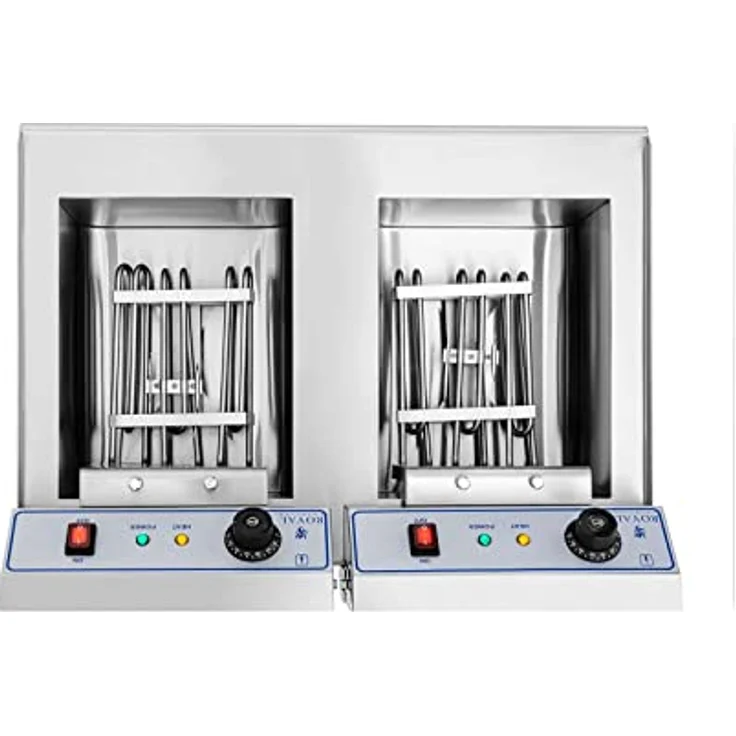 Royal Catering RCKF-16DSH Fritteuse Friteuse Fritöse mit Unterschrank (2x16 L, 2x6000 W, 380V Starkstrom, Ablasshahn, inkl. Schrank) silber – Bild 3