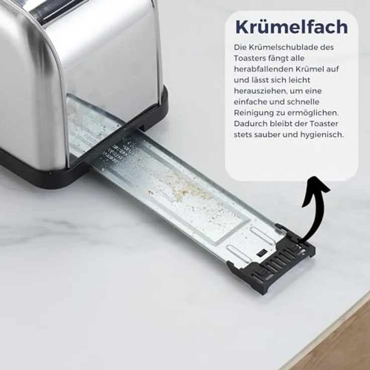 Sommertal Toaster ST1500 XXL, Langschlitztoaster mit Brötchenaufsatz, Display und Timer, Retro Design Edelstahl 1500W – Bild 3