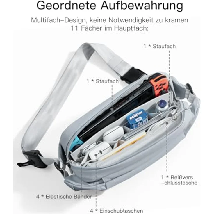 Inateck Sling Bag X, Kompakte Wasserdichte Brusttasche für Herren und Damen, Crossbody Umhängetasche in Schwarz – Bild 4