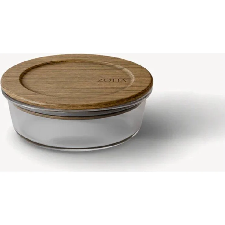 COFI 1453 Frischhaltedose aus Borosilikatglas mit Akazienholzdeckel, rund, 400 ml, luftdicht, ofen- und mikrowellengeeignet