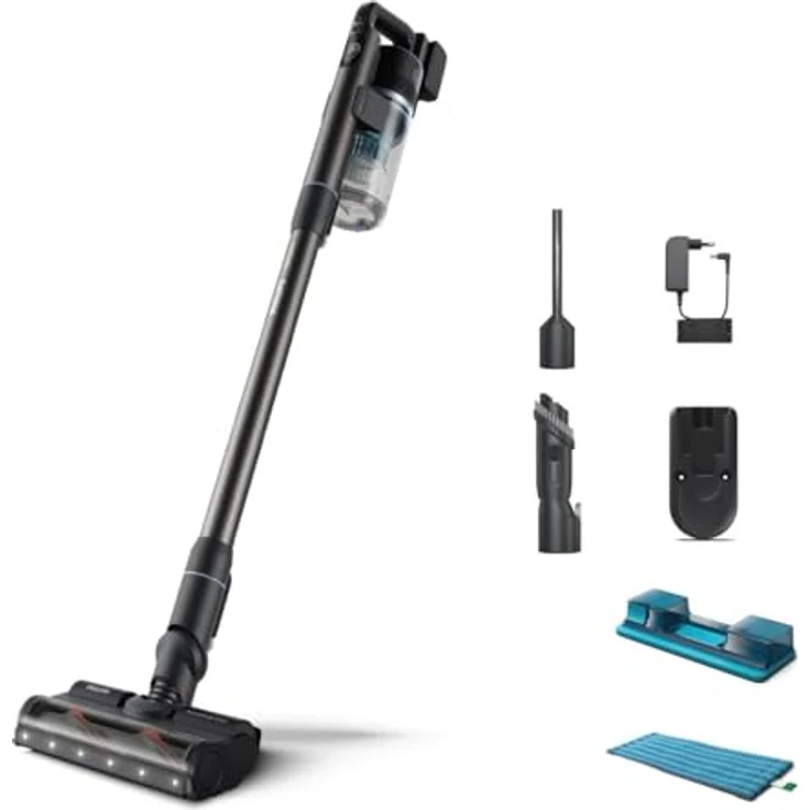 Versuni PHILIPS kabelloser Akku-Staubsauger Aqua 7000 Serie, Digitaler Motor, PowerCyclone 12, Mit LED-Leuchten, Aufsteckbares Aqua-Modul, bis zu 80 Minuten Laufzeit, mit 2 Zubehörteilen, Blau – Bild 1