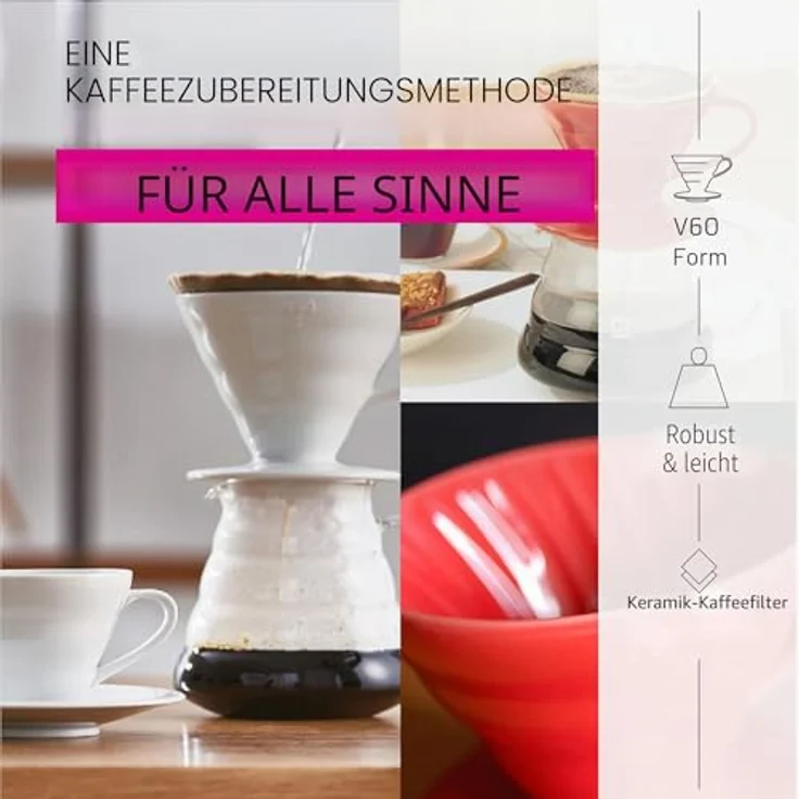 Hario V60 VDCR-02R, Kaffee-Tropfer aus Arita-Keramik in elegantem Rot für 1-4 Tassen – Bild 2