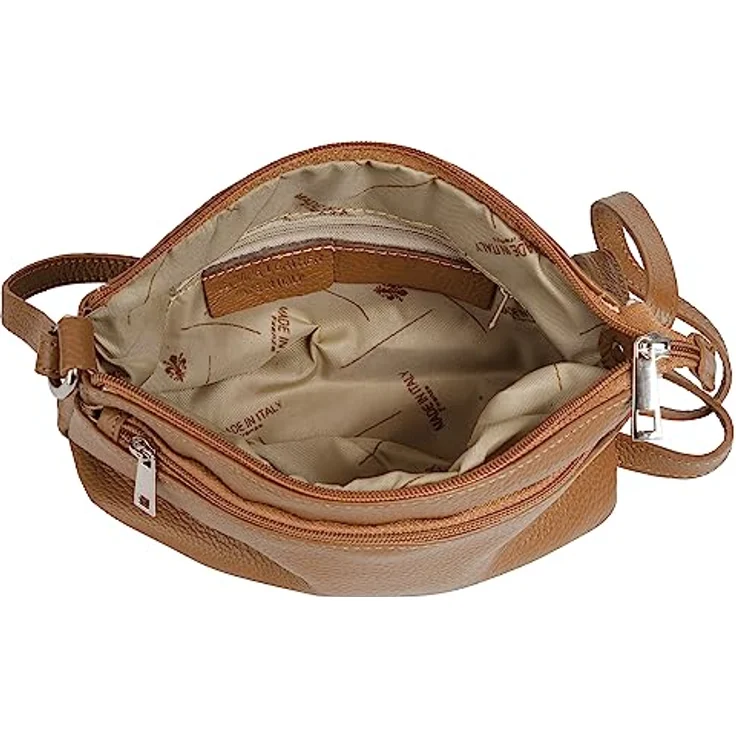 Cluty Umhängetasche, Echtleder, Made in Italy, 15 cm x 27 cm, mit Reißverschlusstaschen, klassisches Design – Bild 6