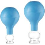 pulox Schröpfglas aus Echtglas 2er-Set inkl. Saugball 25 mm & 32 mm, Blau