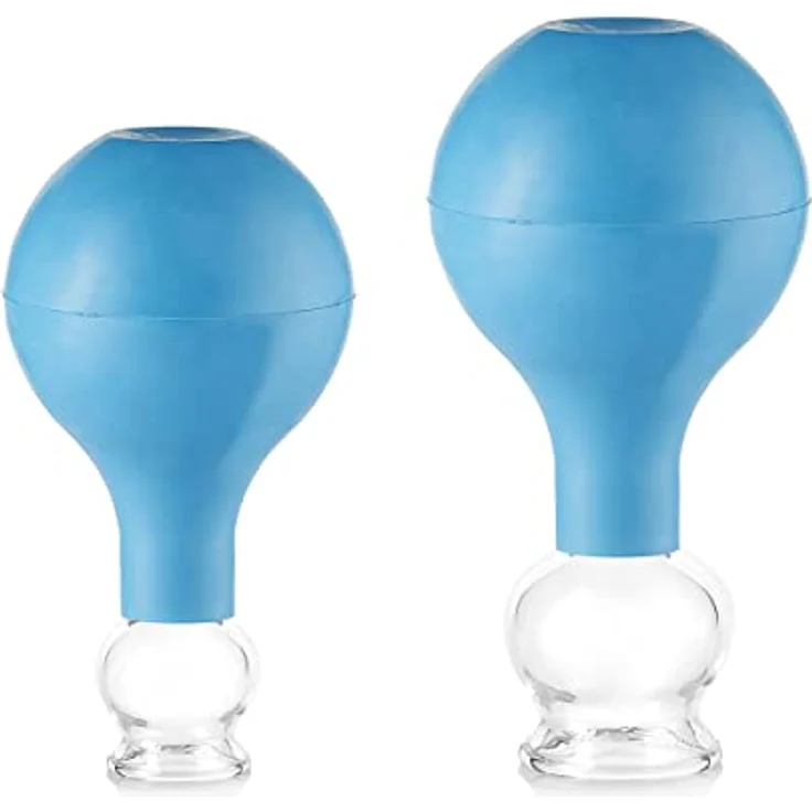 pulox Schröpfglas aus Echtglas 2er-Set inkl. Saugball 25 mm & 32 mm, Blau – Bild 1