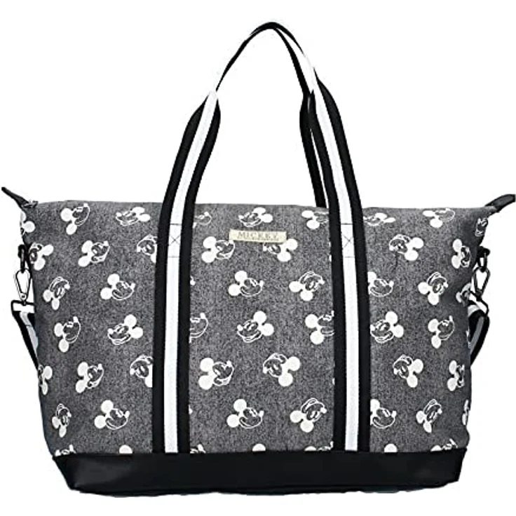 Disney Mickey Mouse Shopper Einkaufstasche, graue Baumwoll-Polyester-Tasche mit 35,64 L Volumen und abnehmbarem Schultergurt – Bild 2