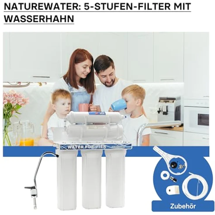 Naturewater NW-PR305 5 Stufen Wasserfilter, 5 µ, PP Kartusche, Untertischfilter Wandhalterung, Filterschlüssel, Sedimentfilter Aktivkohle, Wasserhahn, 2,5m Schlauch, Kurzdreiwegeventil, Kugelhahn – Bild 9