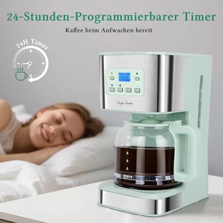 Taylor Swoden Kaffeemaschine TS-12, 1.5L Filterkaffeemaschine mit Timer, 12 Tassen, Tropf-Stopp, Heizplatte, BPA-frei, grün – Bild 3