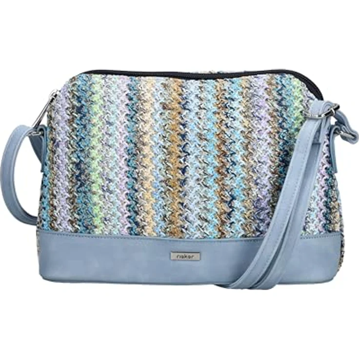 Rieker Umhängetasche, Damen-Schultertasche mit verstellbarem Umhängeriemen und buntem geflochtenem Design – Bild 1