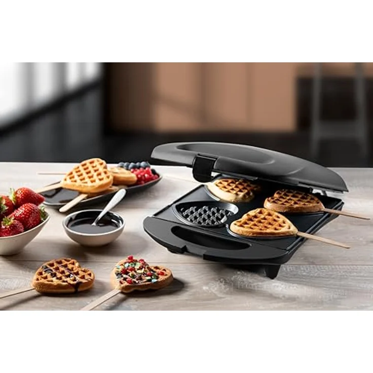 Bestron Waffeleisen für Herzwaffeln am Stiel, Waffelmaker mit Antihaftbeschichtung für Herzform-Waffeln, Herzwaffeleisen ideal für Kindergeburtstage, Ostern & Weihnachten, Farbe: Schwarz – Bild 5