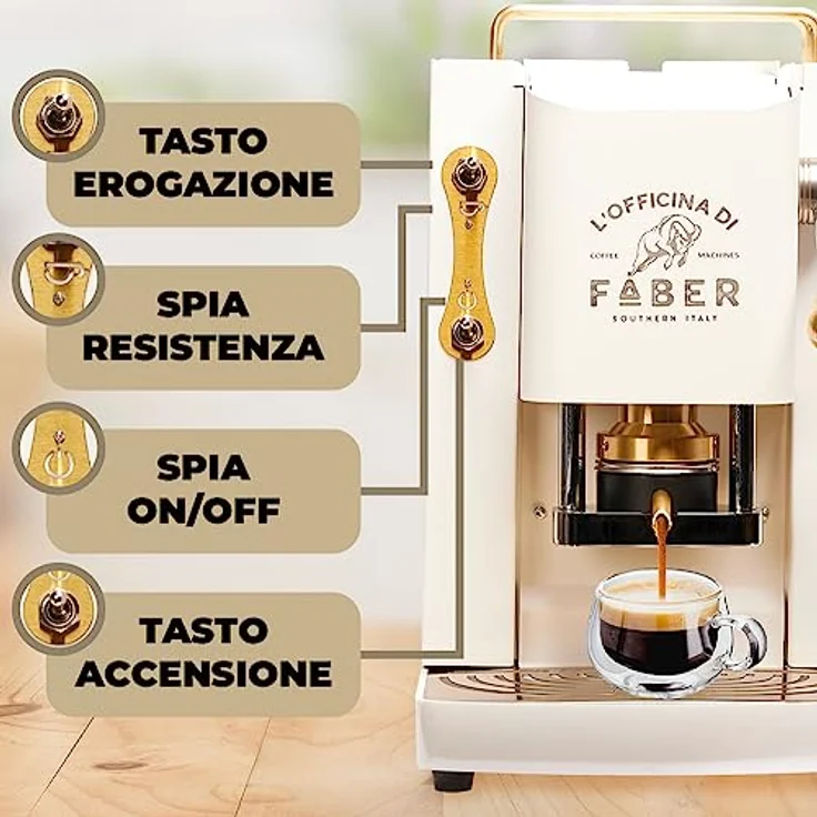 Faber Coffee Machines Pro Deluxe Pure White, Espressomaschine für ESE Pads 44 mm, Tassenwärmer, einfache Reinigung, schnelles Aufheizen – Bild 3