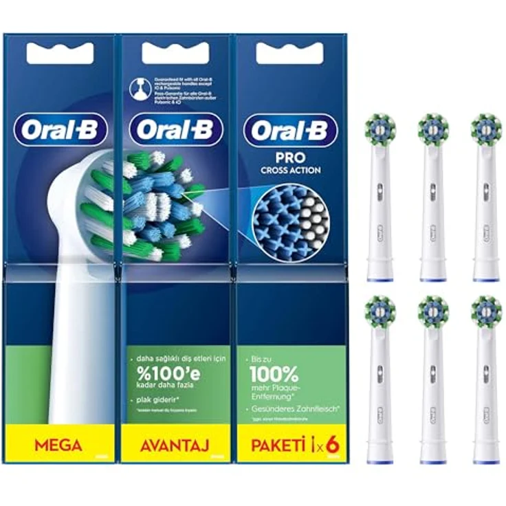 Oral-B Pro Cross Action Aufsteckbürste für elektrische Zahnbürste, X-Form und abgewinkelte Borsten, 6 Stück, Weiß – Bild 1