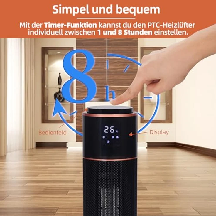SHX PTC-Keramik-Heizlüfter mit Kamineffekt 2000W SHX21PTC2000KE – Heizlüfter mit Kamineffekt, 2000 Watt, oszillierend, Display, Fernbedienung, schwarz – Bild 4