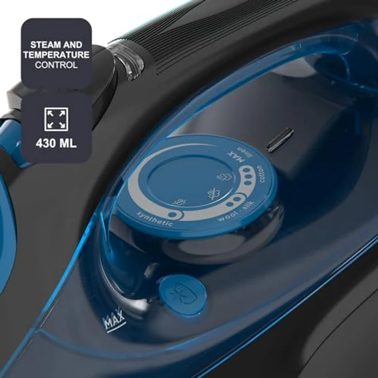 Black+Decker BXIR2605E Dampfbügeleisen, 2600W, 170g/min Dampfstoß, Edelstahlsohle, Anti-Kalk-System, Entfernung von Viren und Bakterien – Bild 5